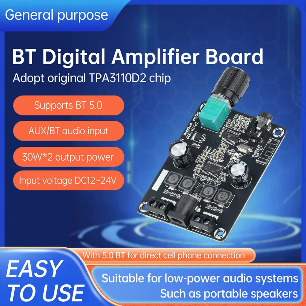 XH-A238 30W+30W Bluetooth Digital Amplifier Board TPA3110D2 2.0 Channel 30W*2 Sound Audio Amplifiers AMP Module  DC12-24V AUX