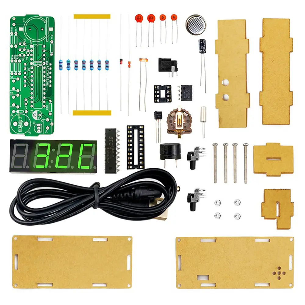 4 Digit Rechargeable DIY Digital Clock Kit SMD SMT Light-Controlled Alarm Clock Soldering Projects for DIY Learning Electronics