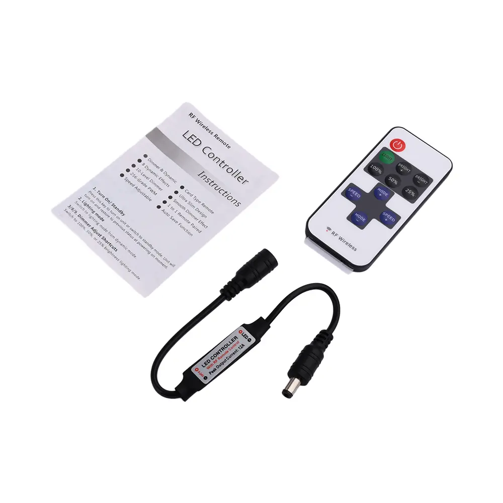 Mini 9/11 Channels Dimmer Controller DC 5-24V Wireless RF LED Remote Control 433.92 MHz Dimming Controller For LED Light Strip