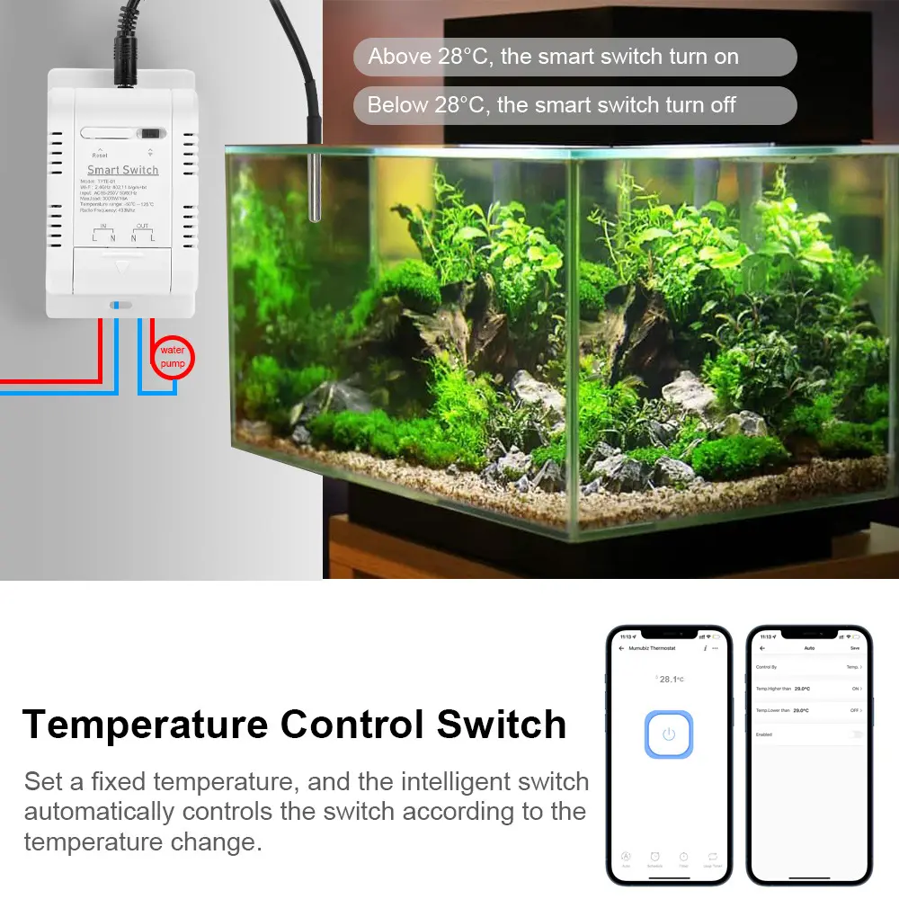 Tuya 16A 3000W Smart Temperature Switch Power Monitor with Thermostat Probe Sensor for Fish Tank Greenhouse Compatible Alexa