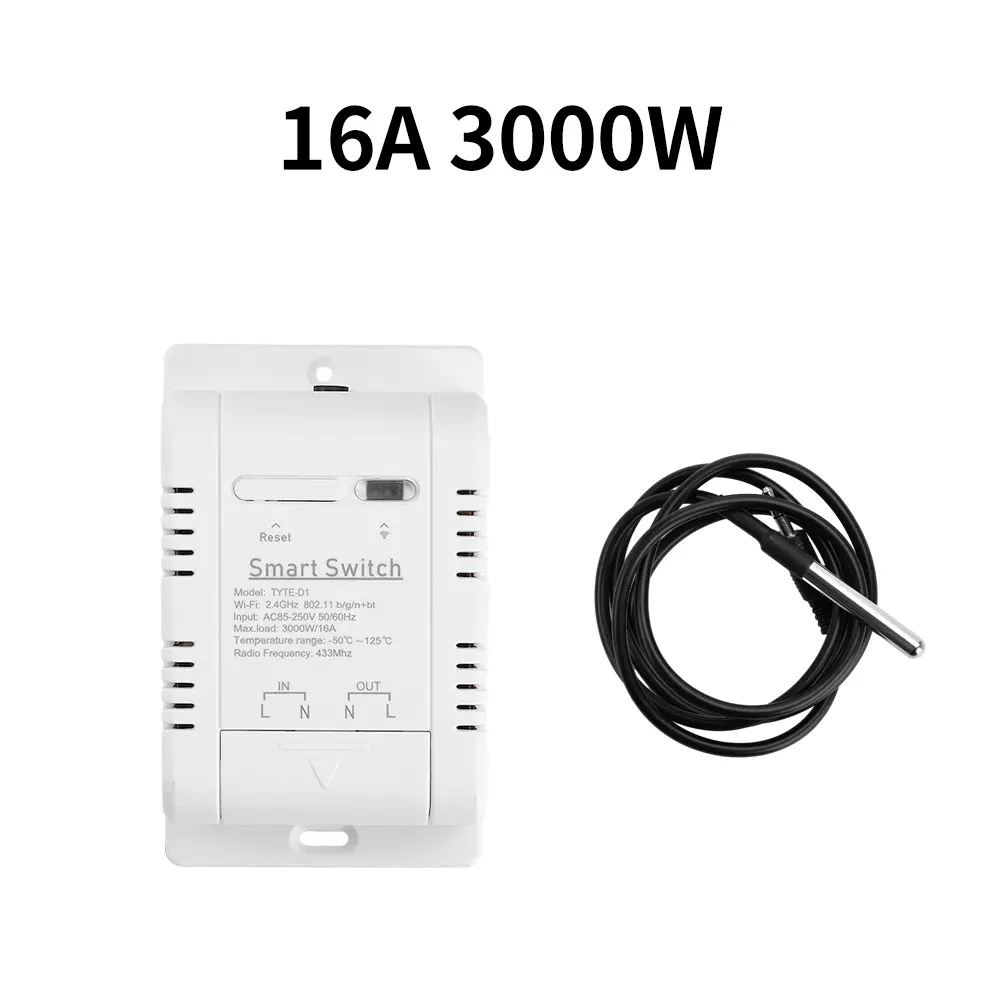 Tuya 16A 3000W Smart Temperature Switch Power Monitor with Thermostat Probe Sensor for Fish Tank Greenhouse Compatible Alexa