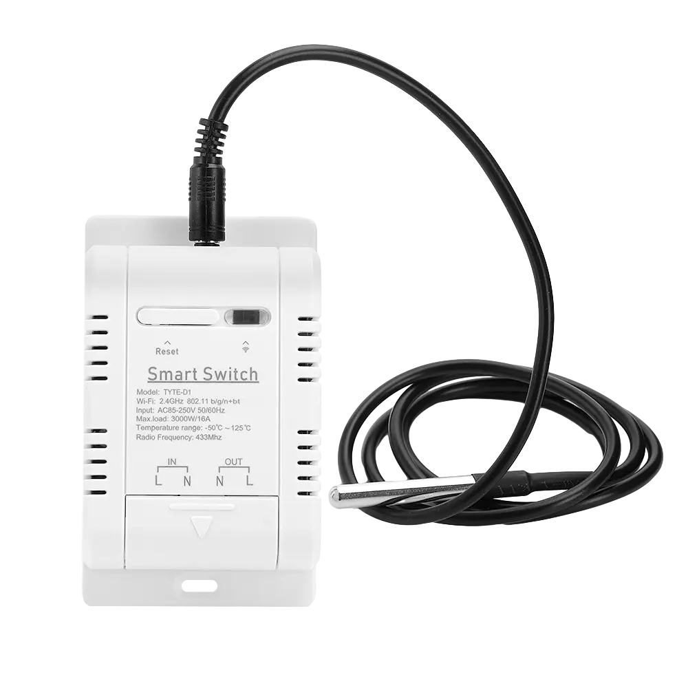 Tuya 16A 3000W Smart Temperature Switch Power Monitor with Thermostat Probe Sensor for Fish Tank Greenhouse Compatible Alexa