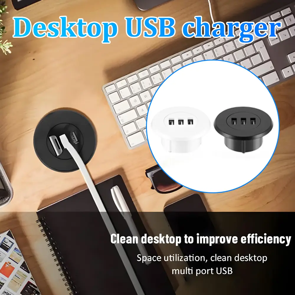 Multi Port USB Desktop Embedded Charger For Mobile Phone 3 In 1 USB HUB Computer Desk One Drag Three Data Line Splitter Charging