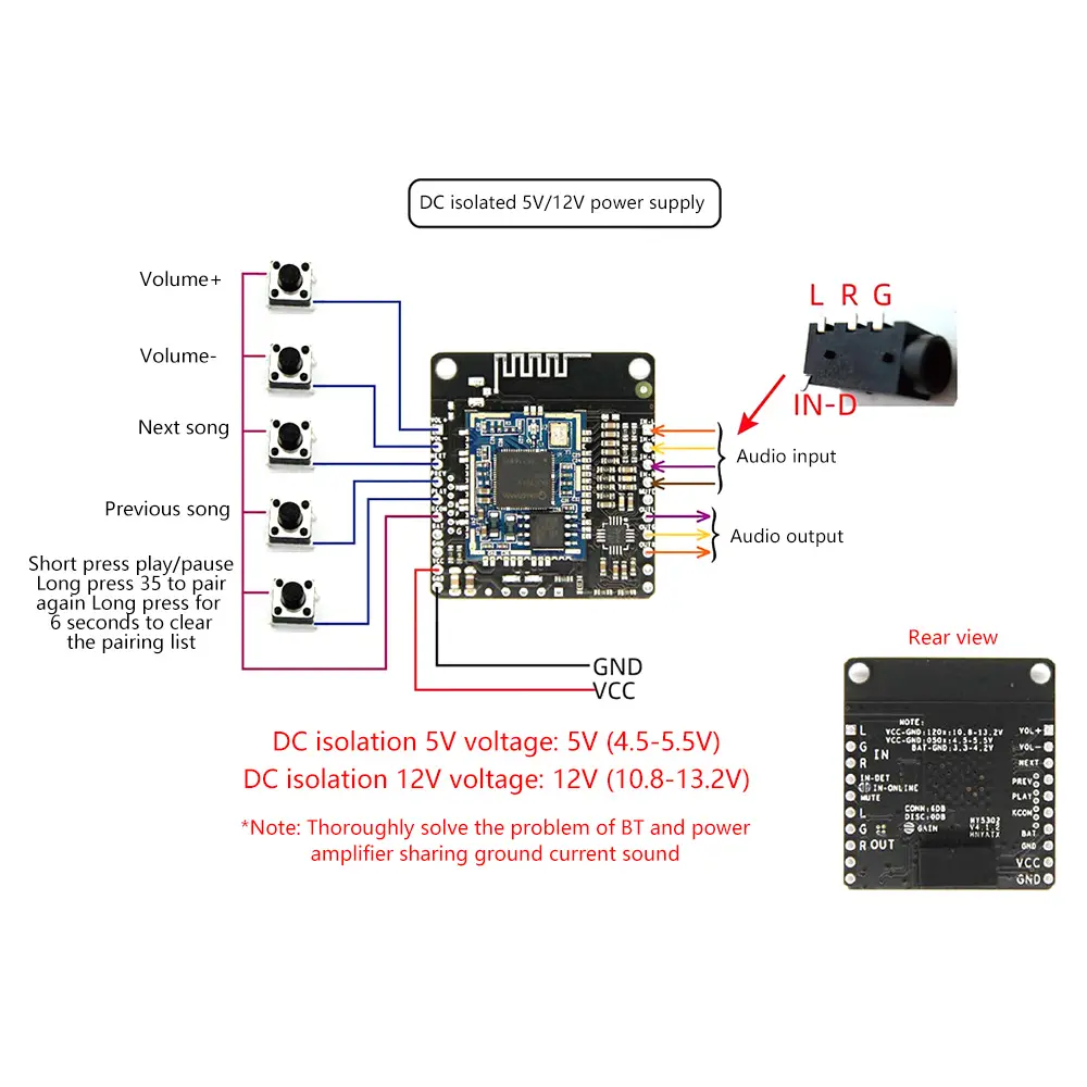 QCC3031 Bluetooth 5.1 Receiving Module Support APP Name Change Match Password EQ Board APTXHD with AUX Audio Input