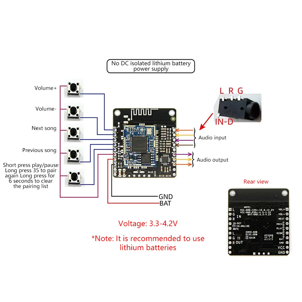 QCC3031 Bluetooth 5.1 Receiving Module Support APP Name Change Match Password EQ Board APTXHD with AUX Audio Input
