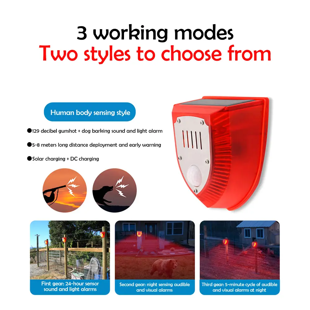 Animal Repellent Drive Animal Presence Infrared Induction Detector Fixed Time Alarm Light Solar Alarm Solar/DC Charging