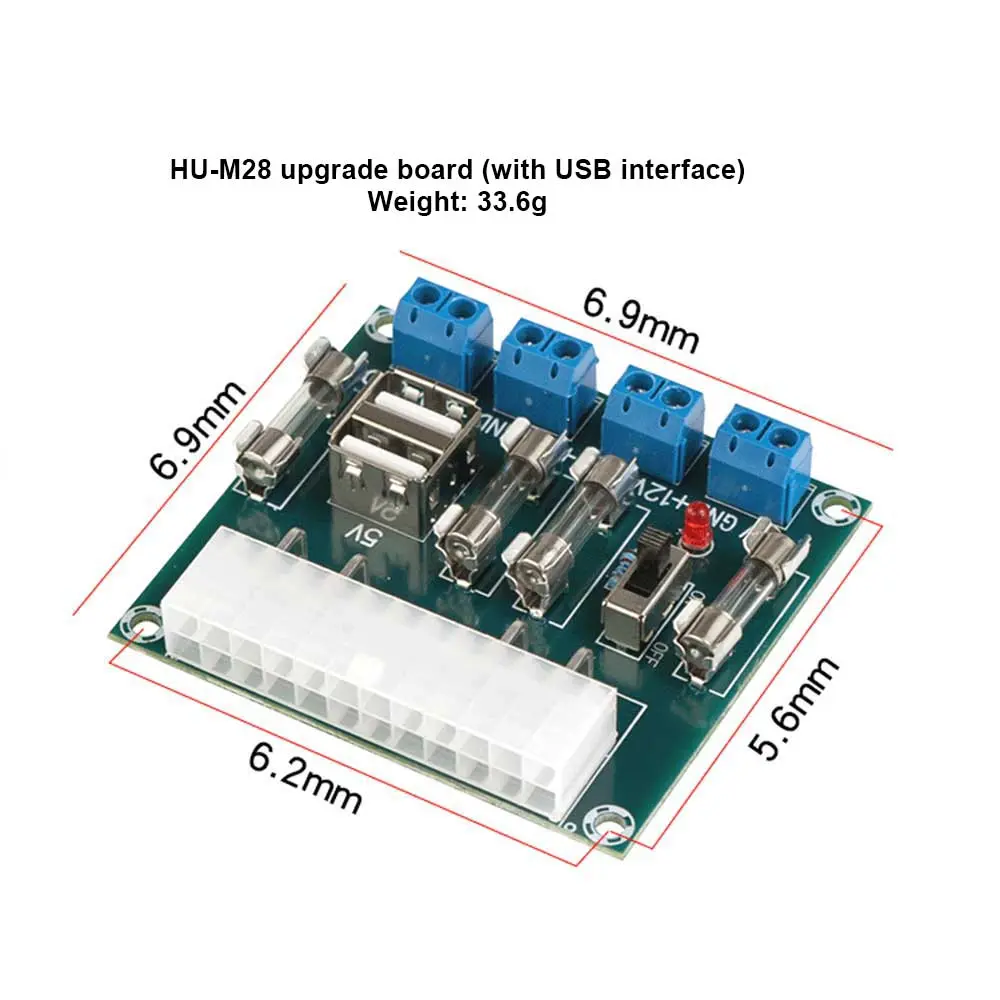 HU-M28 Desktop PC Power ATX Transfer Board HU M28W ATX Adapter Board Lead-Out Module Power Supply Output Terminal 5A USB