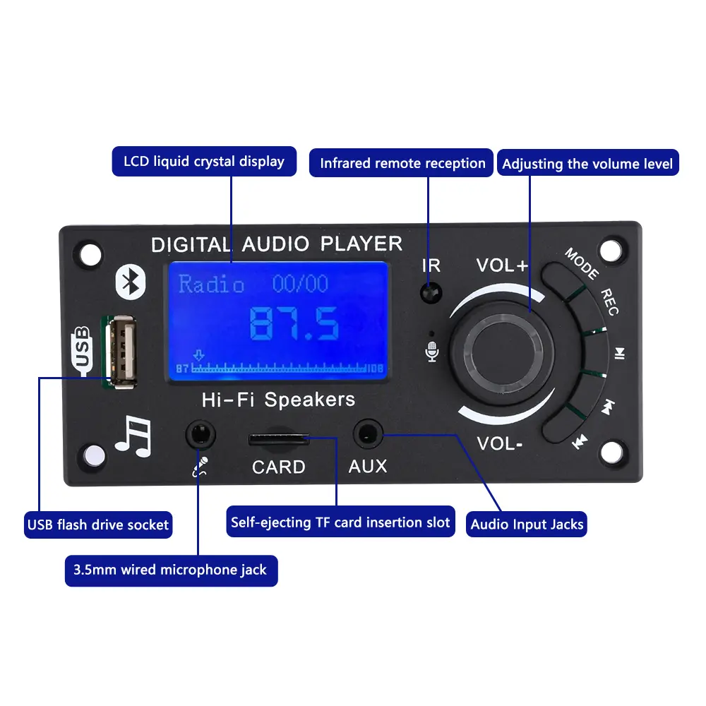 12V LCD MP3 Decoder DAC  Bluetooth 5.0 Car HiFi Audio Receiver WMA WAV FLAC APE Decoding Board With FM Radio Remote Control