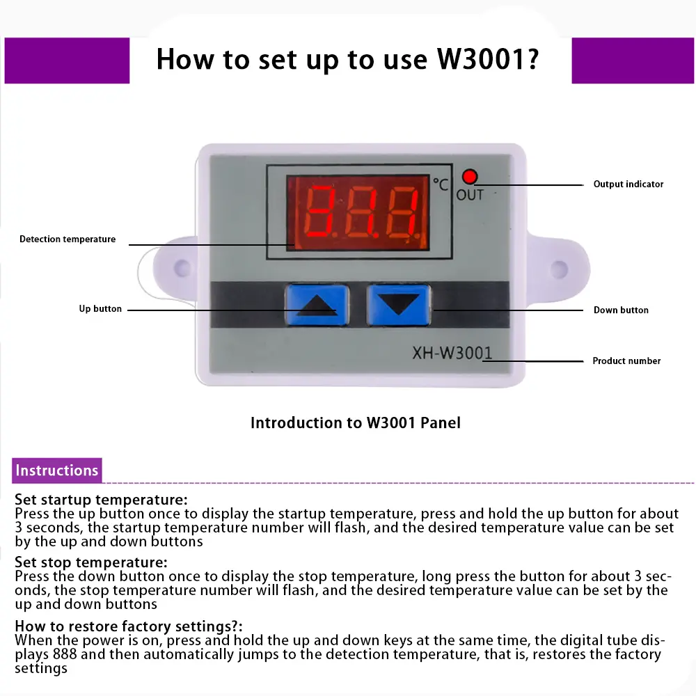 XH-W3001 Water Cooler Temperature Controller 12V/24V/110V 220V Fridge Thermostat Switch Water Heating Sensor for 12V Fan