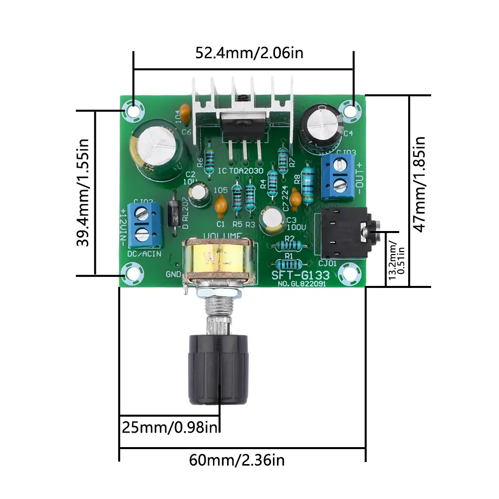 20W TDA2030A Mono Audio Amplifier Board HiFi Sound AMP Module Digital Audio Module Home Theater Speaker