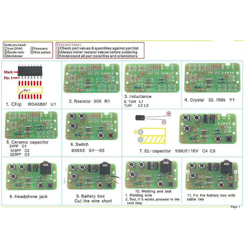 FM Stereo Radio Receiver Module DIY Kit Adjustable 76-108MHz Wireless Receiver DIY Electronic Production Training Welding Skills