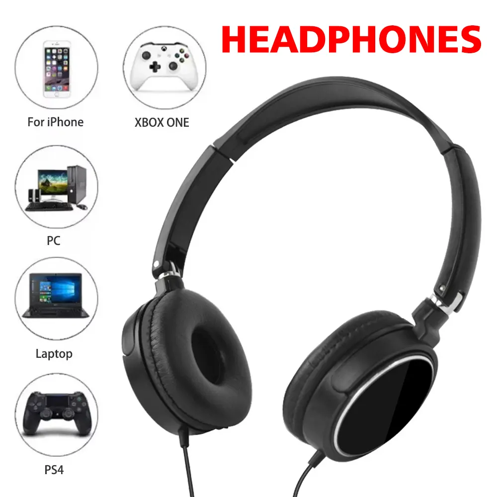 3.5mm/Type-C Wired Headphones Foldable Adjustable Headset Bass Stereo Earphones For  Pc Mp3 Mobile Headphones With Noise Cancel