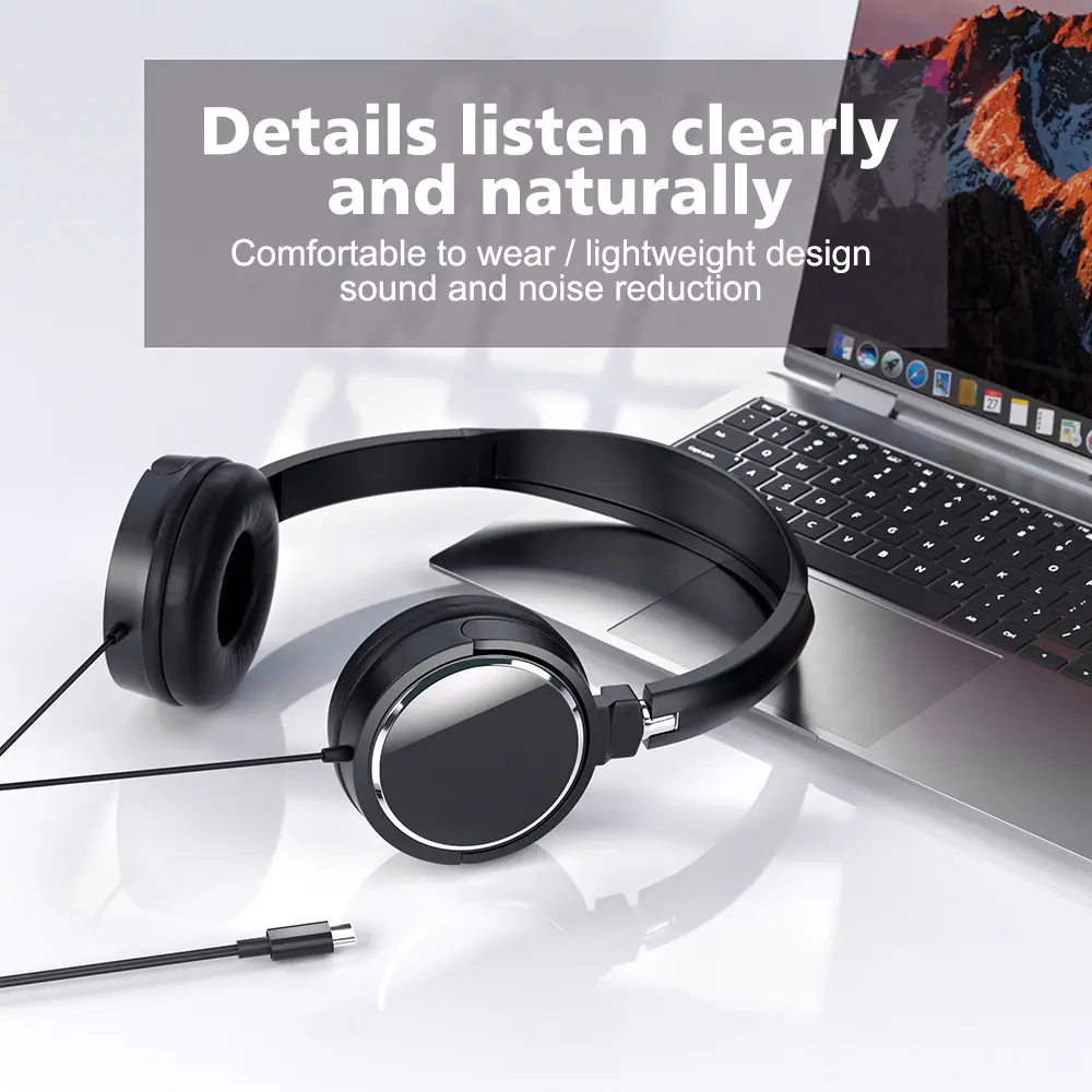 3.5mm/Type-C Wired Headphones Foldable Adjustable Headset Bass Stereo Earphones For  Pc Mp3 Mobile Headphones With Noise Cancel