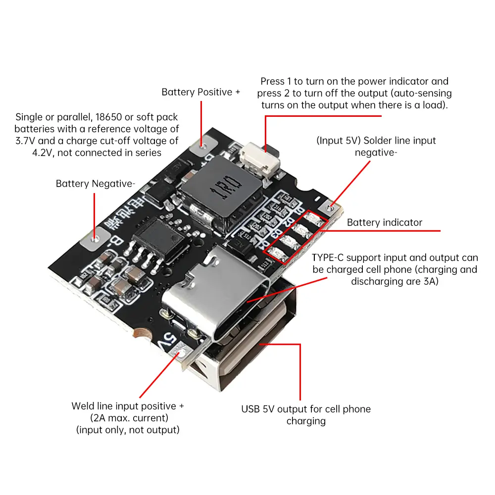 Type-C Micro USB 5V 3A Boost Converter Step-Up Power Module Lithium Battery Charging Protection Board Voltage Regulator