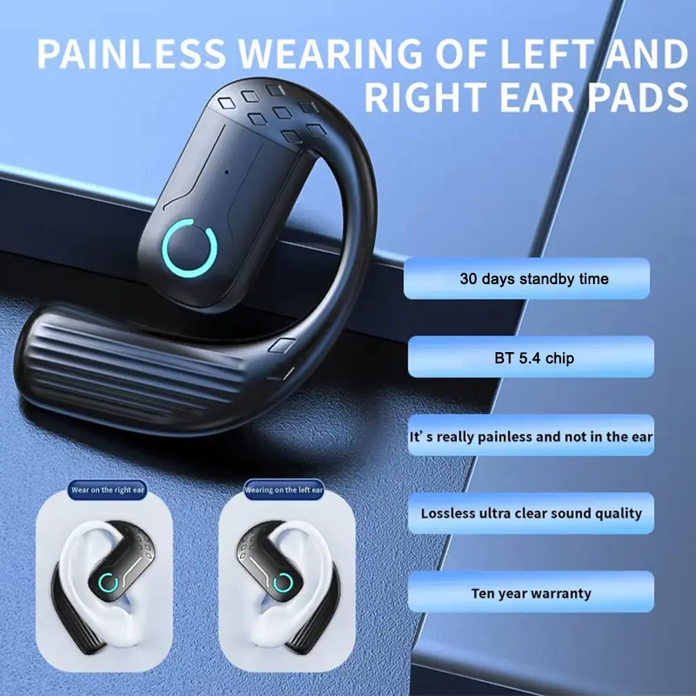 Wireless Bluetooth Earphones Open Ear Headset Air Conduction 180 Adjustable Earbuds Touch Hanging Ear Type Earphone Headphones