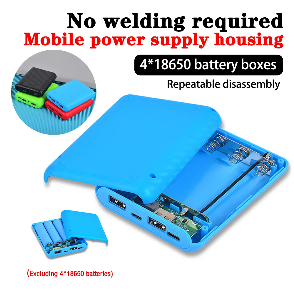 5V 4 Slots 18650 Battery Box Case DIY Power Bank Charger Shell Battery Storage Boxes Mobile Power Supply Housing Type-C Micro