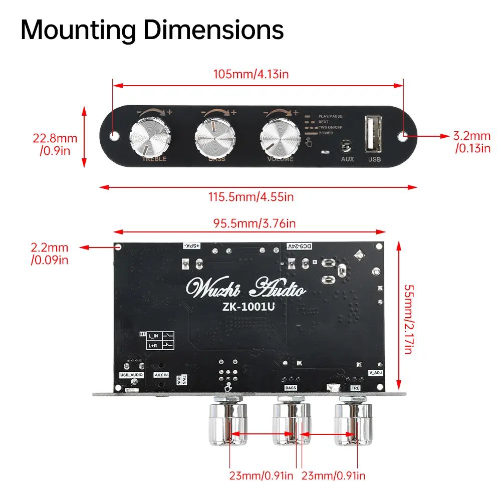 ZK-1001U Mono 100W TPA3116D2 Bluetooth 5.3 Audio Amplifier Module Digital Sound Power Amplifier AMP Module Home Theater AUX