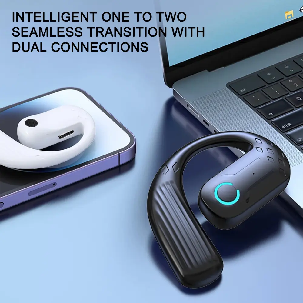 Wireless Bluetooth Earphones Open Ear Headset Air Conduction 180 Adjustable Earbuds Touch Hanging Ear Type Earphone Headphones