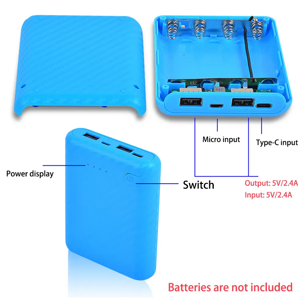 5V 4 Slots 18650 Battery Box Case DIY Power Bank Charger Shell Battery Storage Boxes Mobile Power Supply Housing Type-C Micro