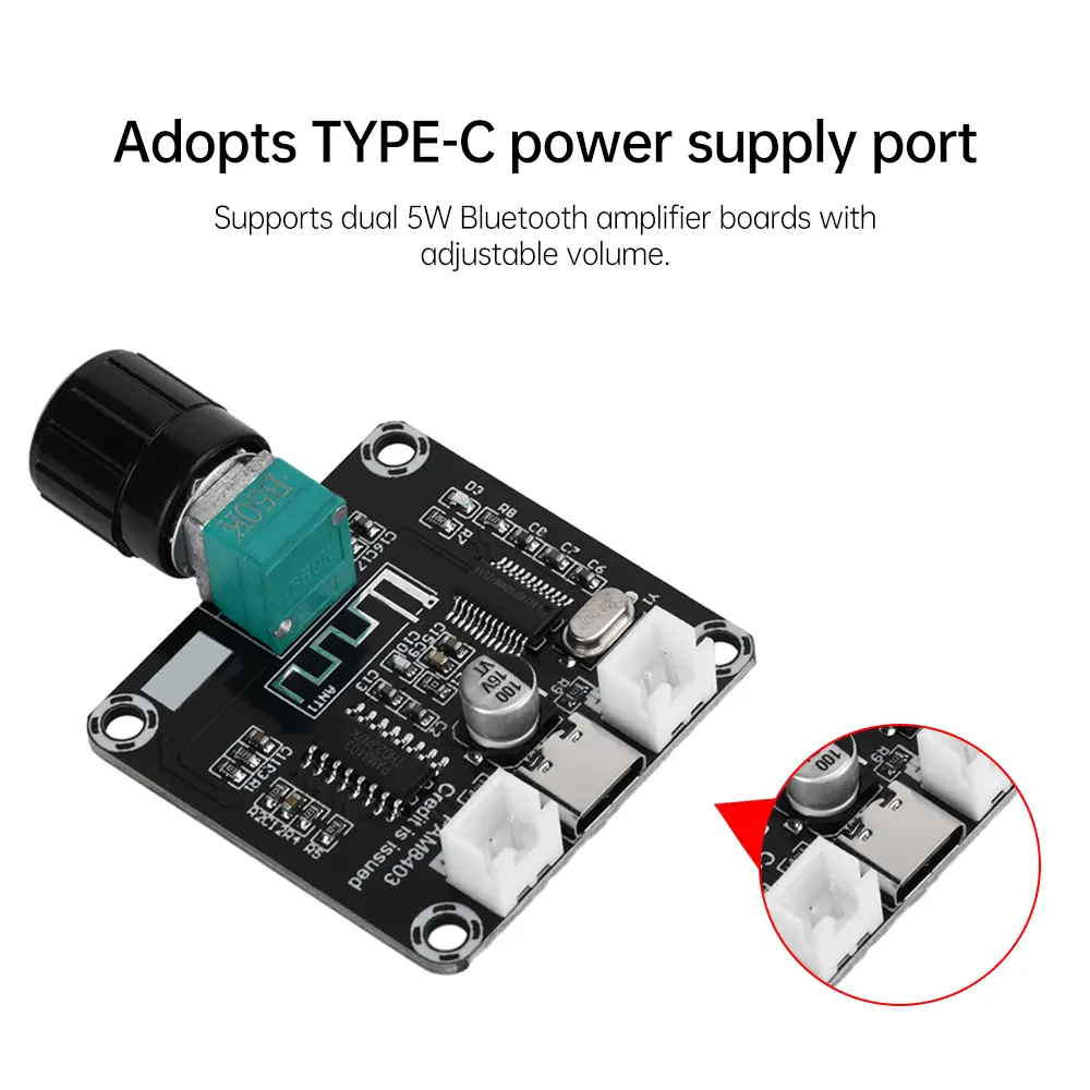 PAM8403 Bluetooth Digital Power Amplifier Board DC5V XH-A159 5W*2 Type-C Audio Amplifier Module Adjustable Volume