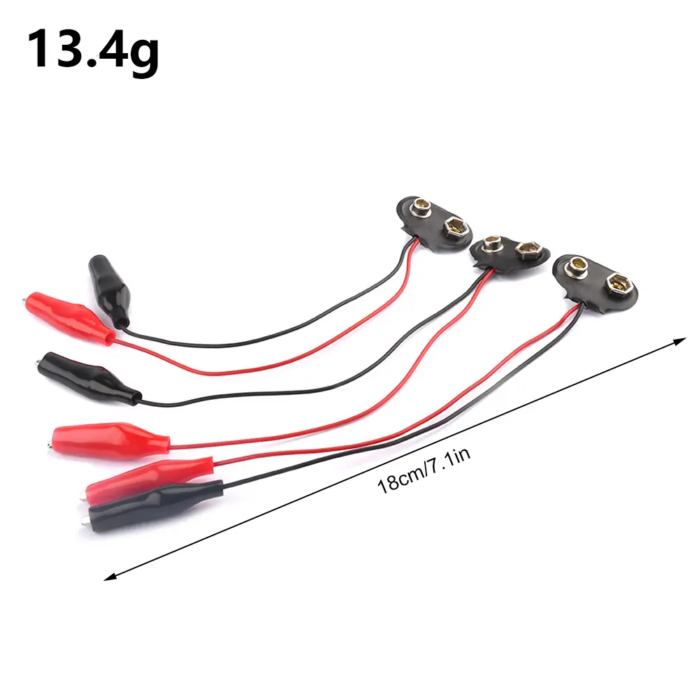 3PCS 9V Battery Power Connector Snap Clip Adapter T-type 9 V Dual Wire Holder Cable 9Volt 18cm Lead Socket Plug with Alligator