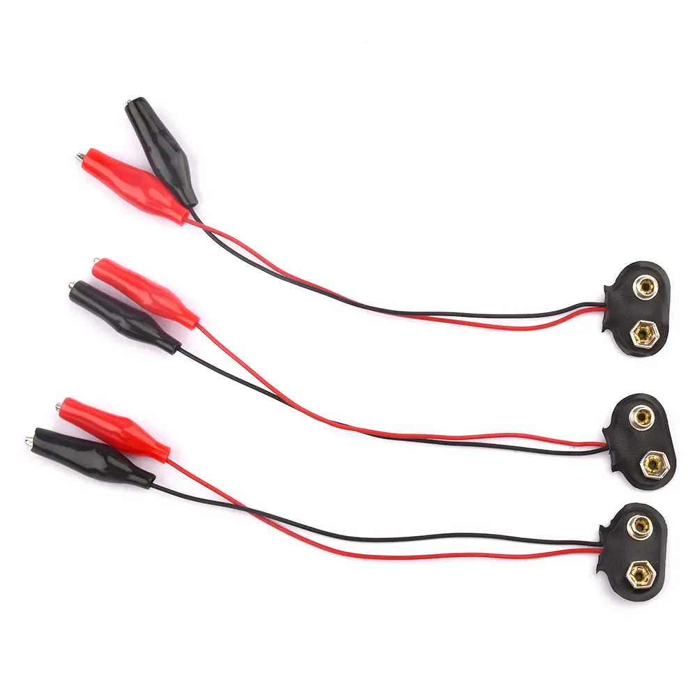 3PCS 9V Battery Power Connector Snap Clip Adapter T-type 9 V Dual Wire Holder Cable 9Volt 18cm Lead Socket Plug with Alligator