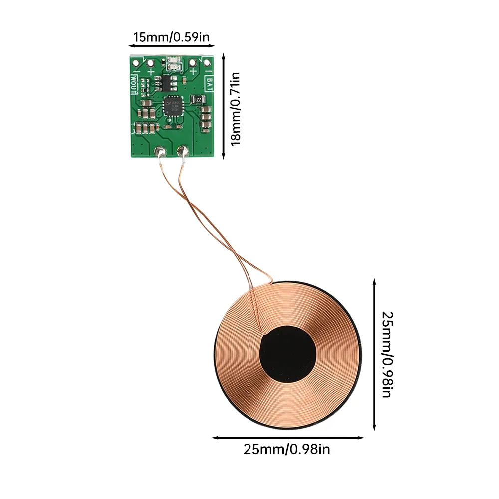 5W Wireless Charger Receiver Module PCBA Circuit Coil Board Lithium Battery Wireless Charging Modification Scheme Built-in 3.7V