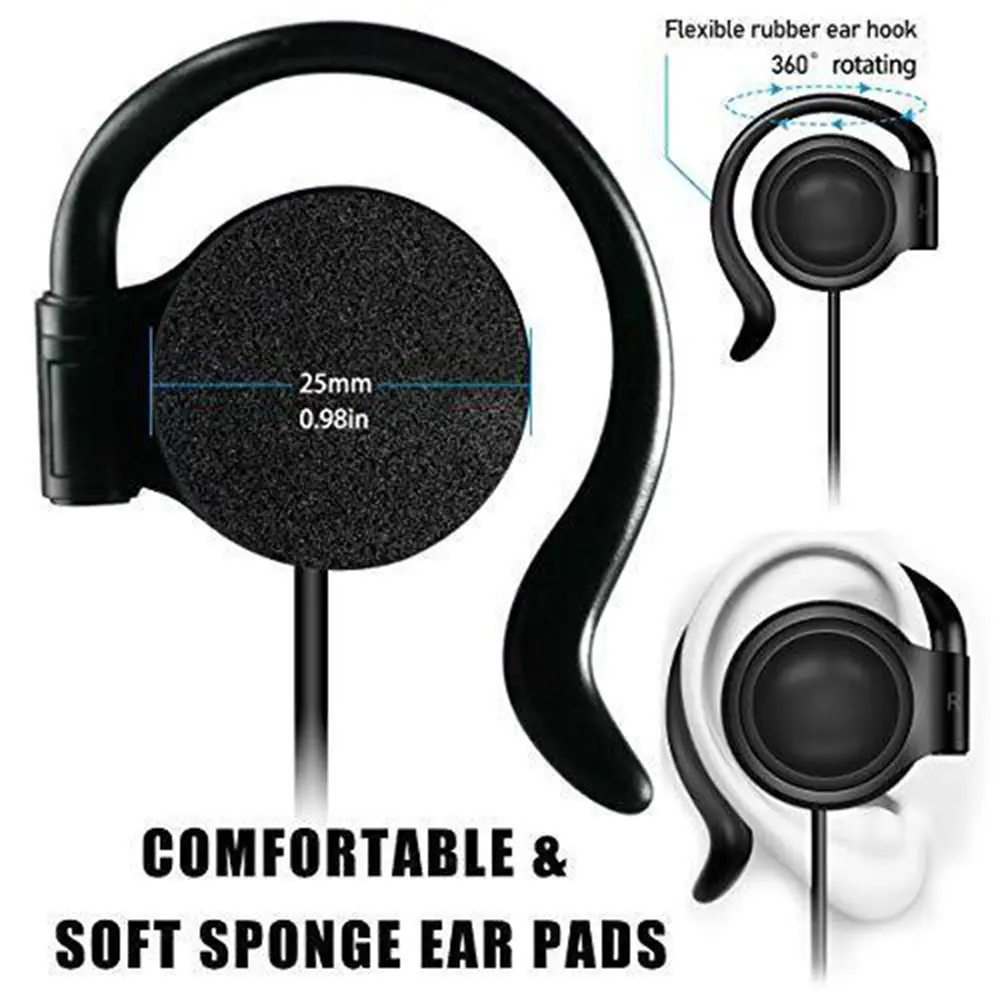 Universal 3.5mm Wired Headphones Unilateral Headset Hanging Ear Style Earphone Stereo Subwoofer Headphone Right/Left Ear