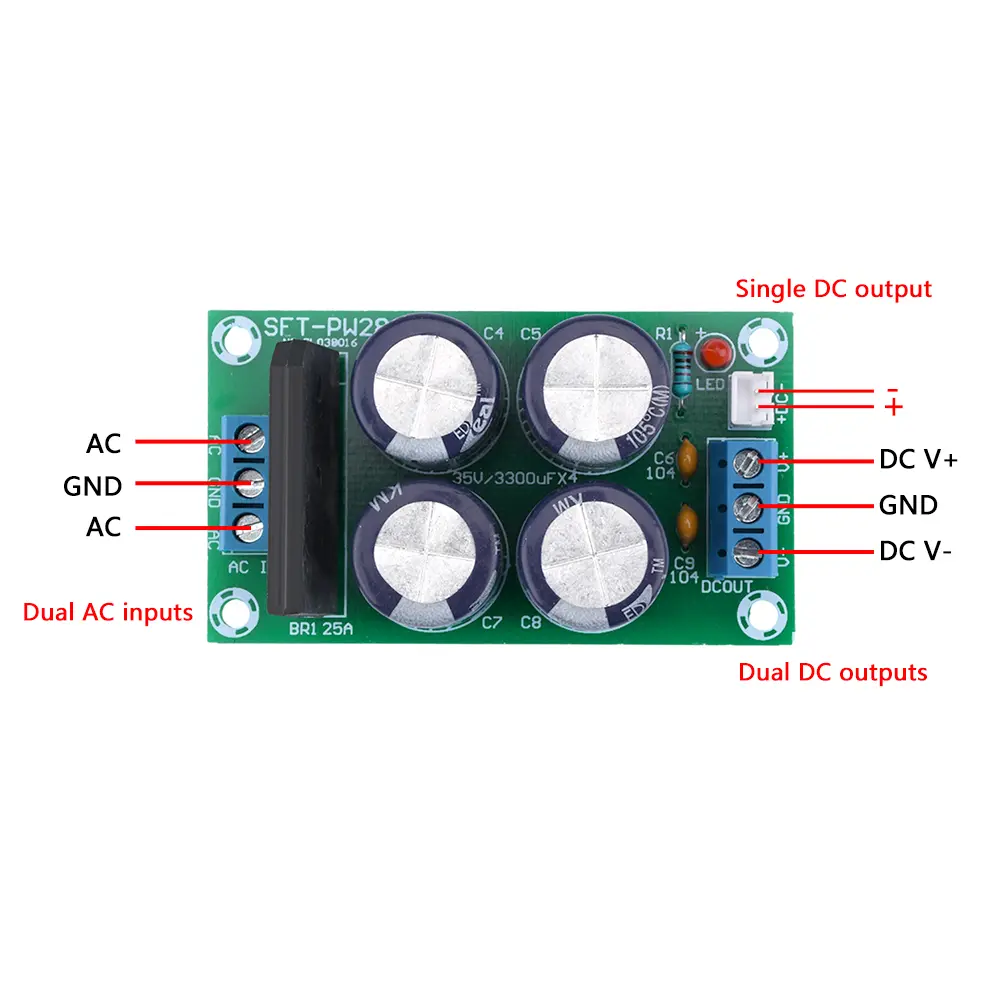 PW28 Dual Power Filter Power Amplifier Board Rectifier Module 25A Flat Bridge Unregulated  Power Supply Board Dual USB AC to DC