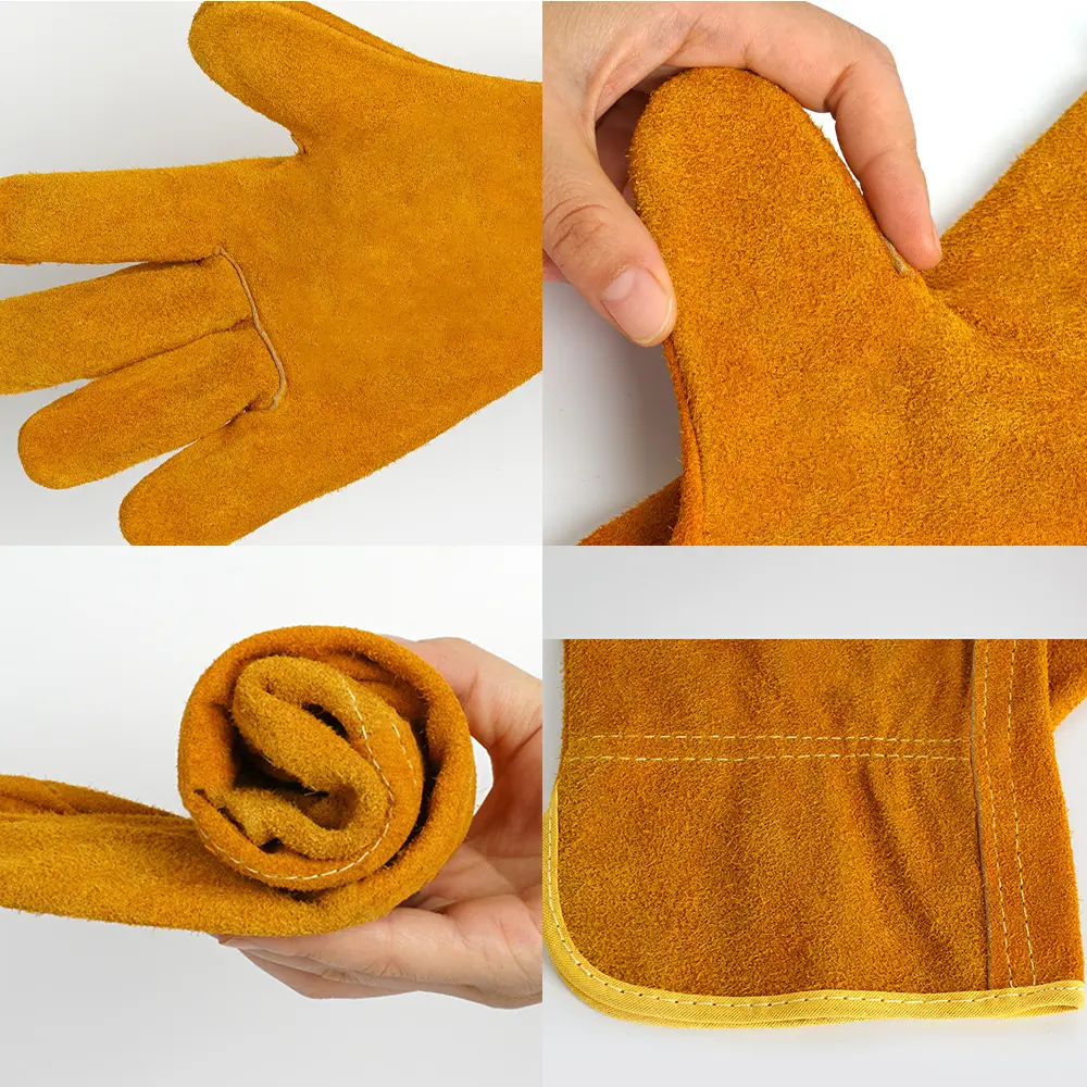 Work Gloves Cowhide Leather Welding Gloves Heat Wear Resistant Security Protection Gloves For Welder Carpentry Gardening Worker