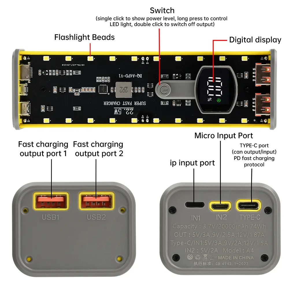 22.5W DIY Battery Charger Case 4*21700 DIY Power Bank Case PD22.5W Fast Charging Battery Housing Holder Transparent Welding Free