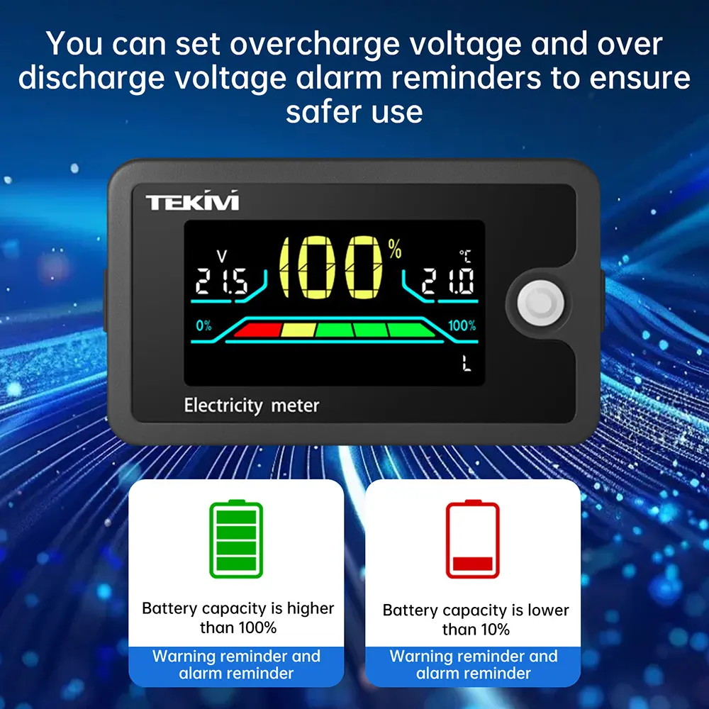 6840C DC8-100V LCD Digital Battery Capacity Indicator Voltmeter LiFePO4 Lead-acid Lithium Battery Tester Meter Temperature Alarm
