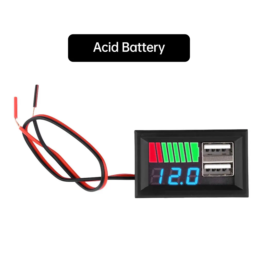 Dual USB Battery Level Indicator Voltmeter Panel 12V Acid 3S Lithium Battery Capacity Tester Meter Detector Monitor For Car