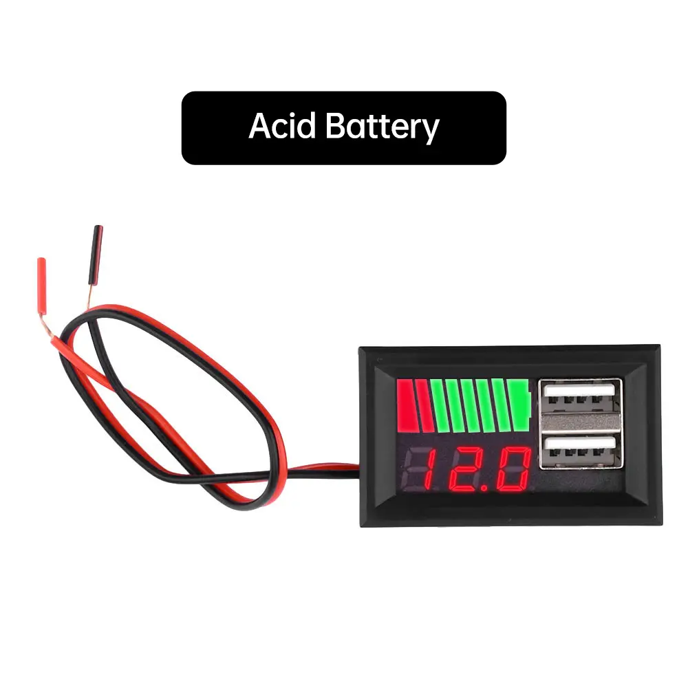 Dual USB Battery Level Indicator Voltmeter Panel 12V Acid 3S Lithium Battery Capacity Tester Meter Detector Monitor For Car