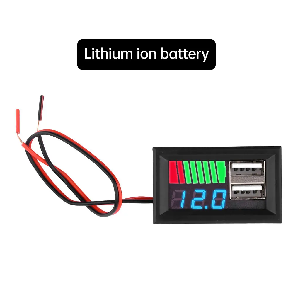 Dual USB Battery Level Indicator Voltmeter Panel 12V Acid 3S Lithium Battery Capacity Tester Meter Detector Monitor For Car