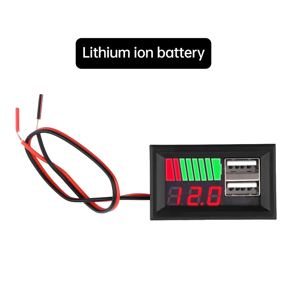Dual USB Battery Level Indicator Voltmeter Panel 12V Acid 3S Lithium Battery Capacity Tester Meter Detector Monitor For Car