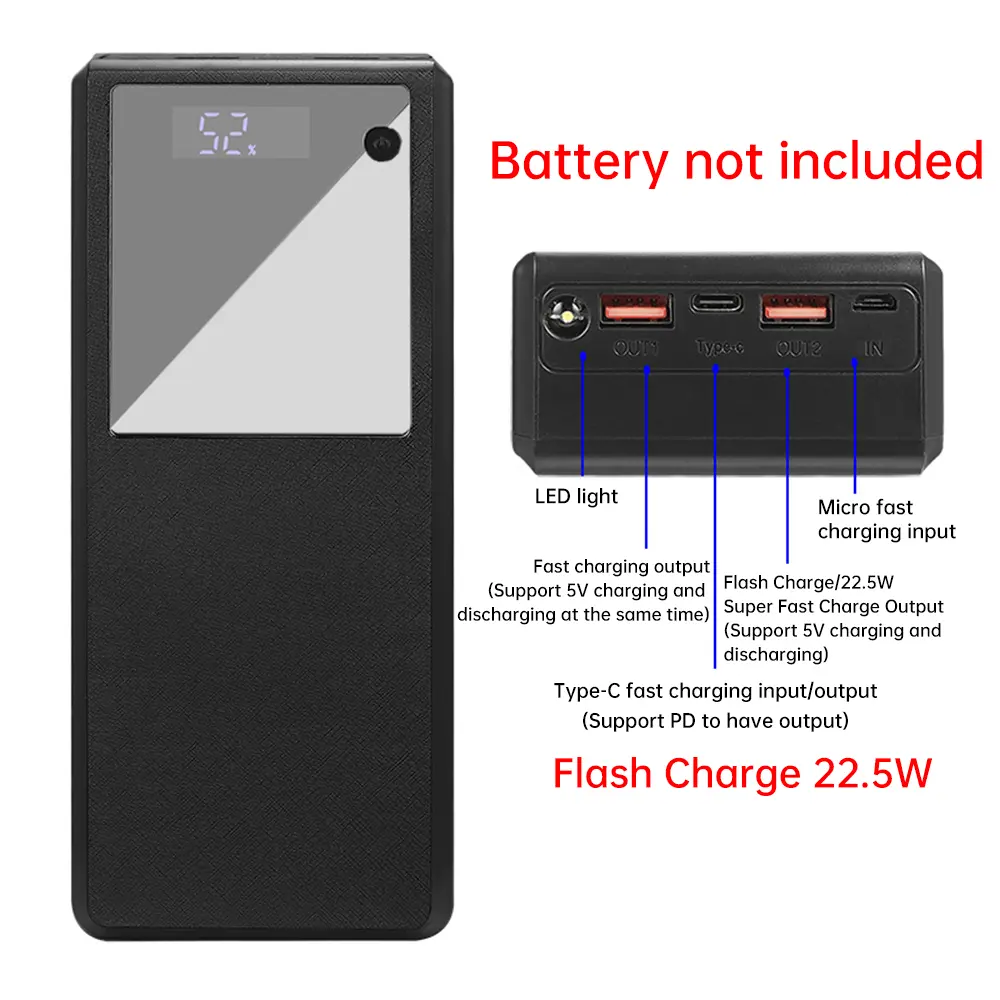 6*26650 DIY Battery Case PD 22.5W Quick Charger Mobile Power Bank Cases No Welding Batteries Holder Housing Cell Storage Box