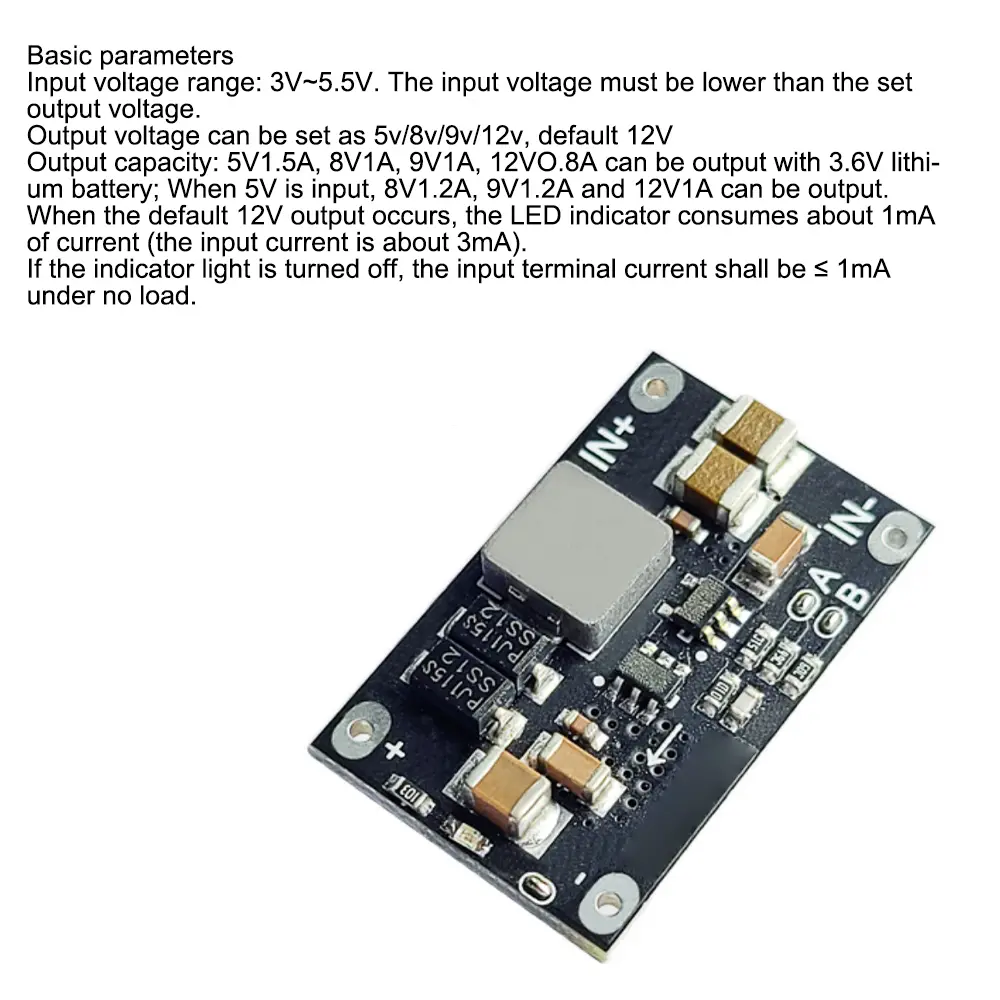 DC-DC 3-5.5V to 12V 1A Step-Down Boost Module 10W to Set 5V 8V 9V 12V Output Lithium Battery PCB DC-DC Step-Down Boost Board
