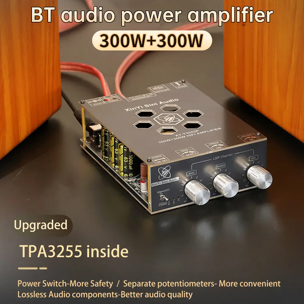 Upgraded 300W+300W Bluetooth Digital Sound Power Amplifer Board XY-T3002P TPA3255 300W*2 Stereo Low Noise HIFI Audio Amplifers
