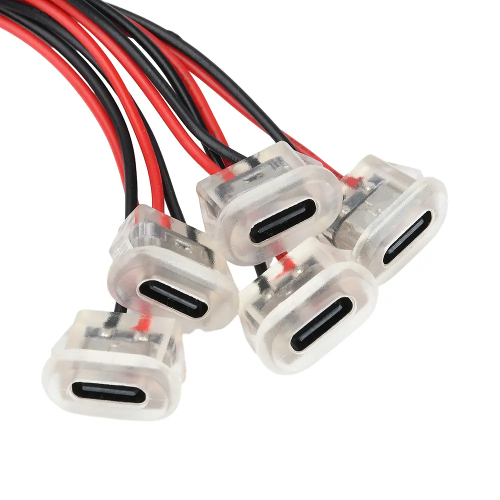 2Pin USB Type-C Input Type Charging Sockets With LED Light Plate Waterproof USB-C Power Port TYPE-C Female Connector Jack Socket