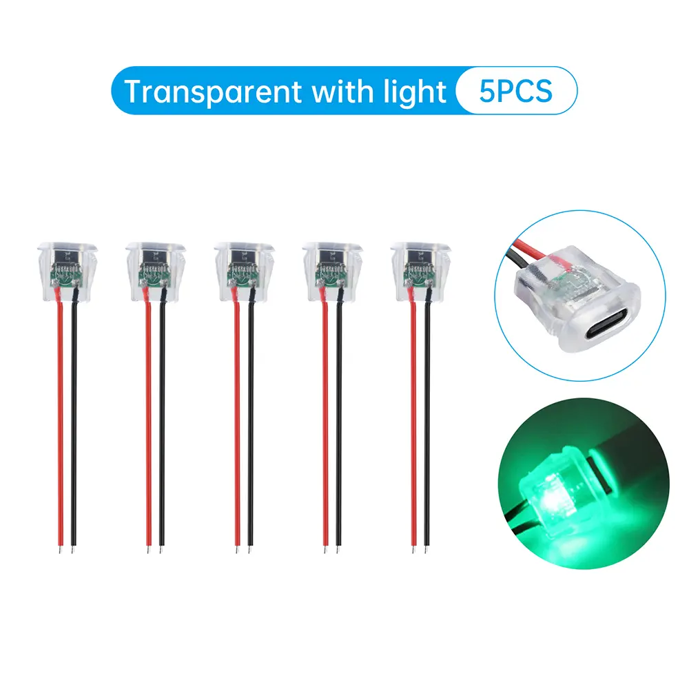 2Pin USB Type-C Input Type Charging Sockets With LED Light Plate Waterproof USB-C Power Port TYPE-C Female Connector Jack Socket