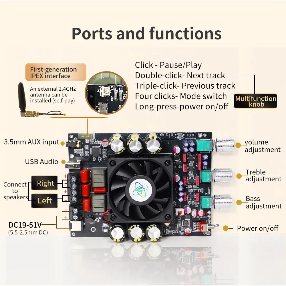 Upgraded 300W+300W Bluetooth Digital Sound Power Amplifer Board XY-T3002P TPA3255 300W*2 Stereo Low Noise HIFI Audio Amplifers