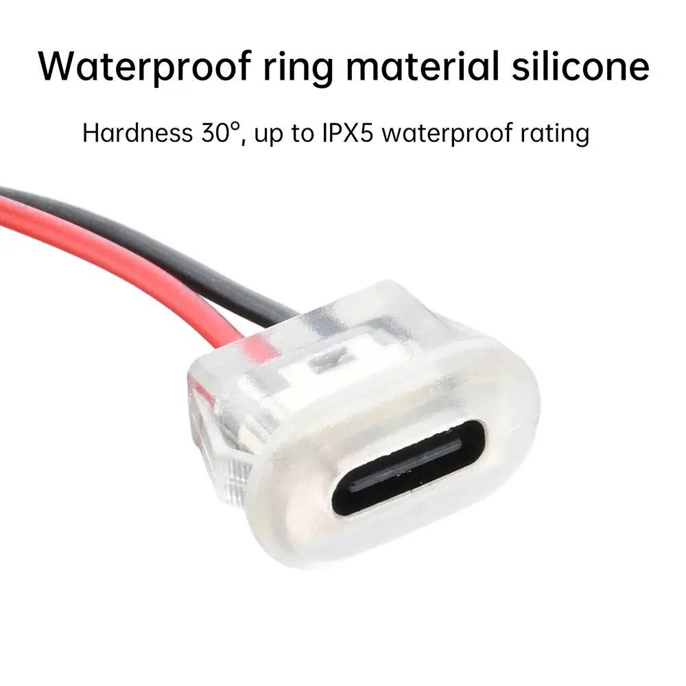 2Pin USB Type-C Input Type Charging Sockets With LED Light Plate Waterproof USB-C Power Port TYPE-C Female Connector Jack Socket