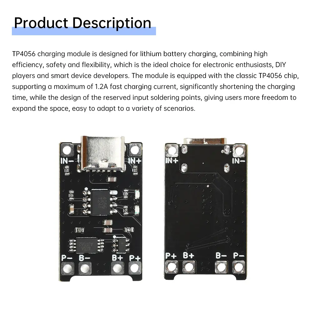 TP4056 Lithium Battery Charger Module 1A 18650 Li-ion Battery Charging Board With Protection Type-c DC 4-8V