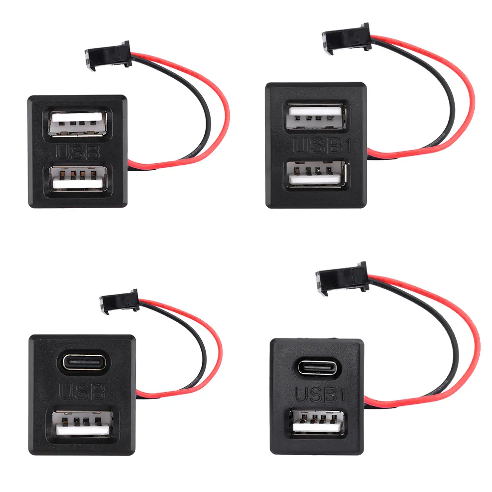1PCS Dual USB Type-C Charging Socket With Cable Connector Double-Layer Female Base Power Supply Plug For LED Light Fan Phone