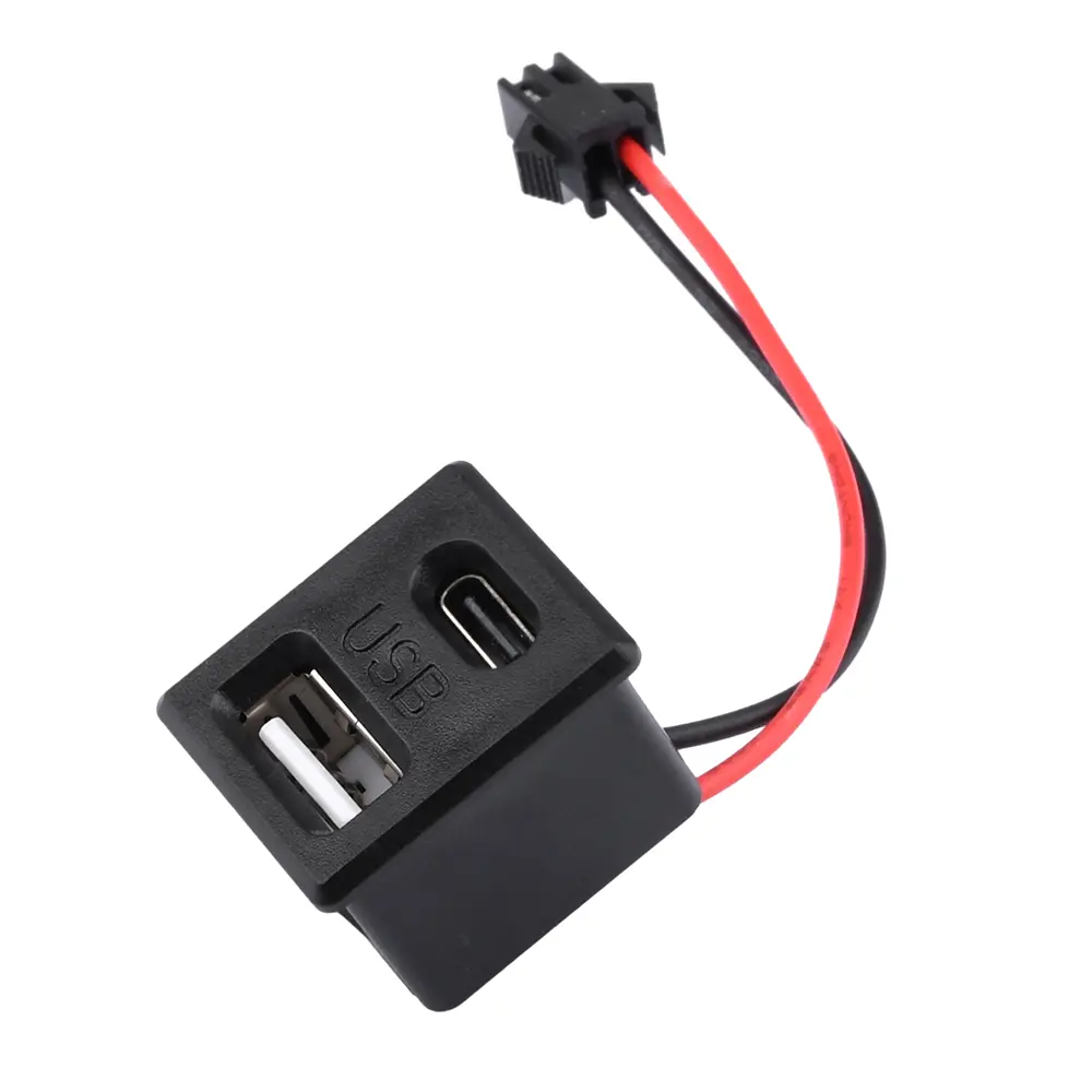 1PCS Dual USB Type-C Charging Socket With Cable Connector Double-Layer Female Base Power Supply Plug For LED Light Fan Phone