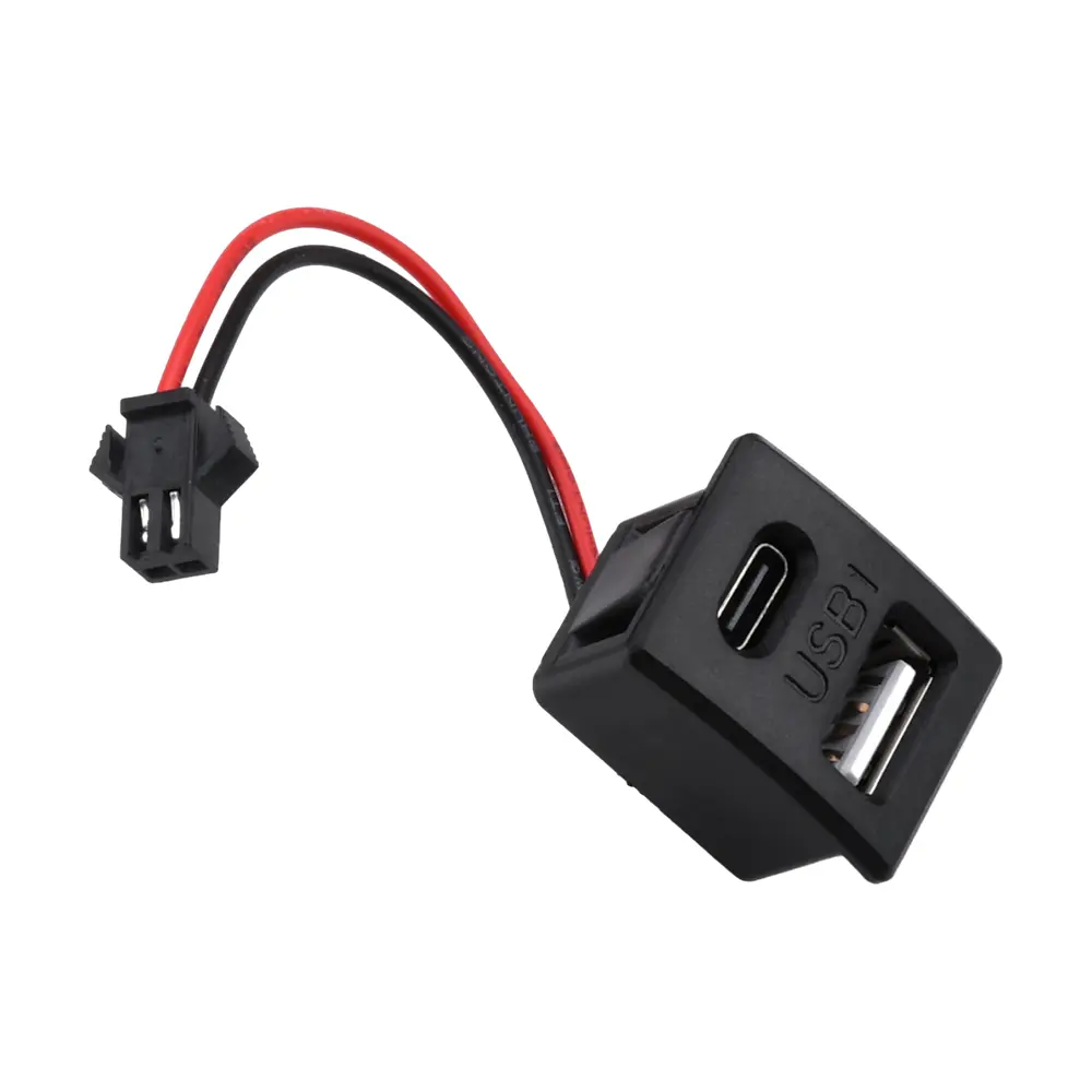 1PCS Dual USB Type-C Charging Socket With Cable Connector Double-Layer Female Base Power Supply Plug For LED Light Fan Phone
