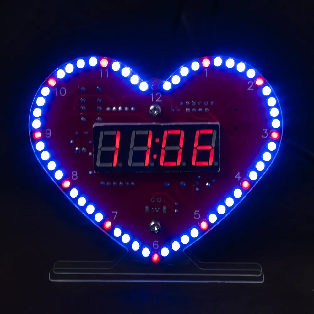 Heart Shaped 4-Digit DIY Clock  Kits Date/Time/Temperature/Week Alarm Clock Music Soldering Suite for Girlfriend Valentine's Day