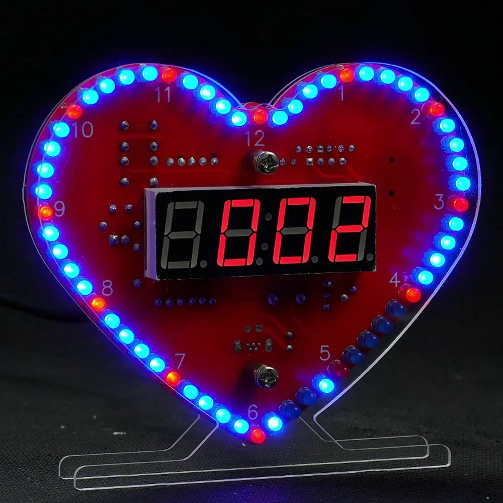 Heart Shaped 4-Digit DIY Clock  Kits Date/Time/Temperature/Week Alarm Clock Music Soldering Suite for Girlfriend Valentine's Day