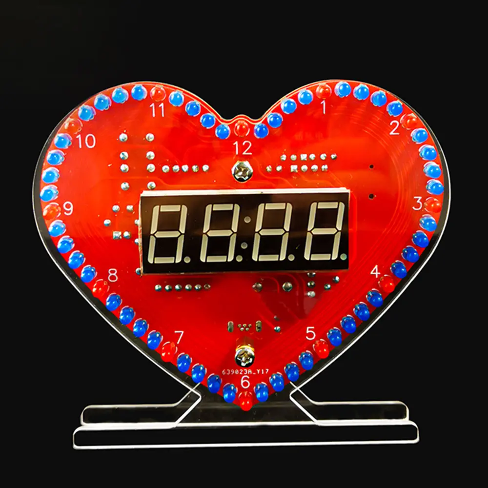 Heart Shaped 4-Digit DIY Clock  Kits Date/Time/Temperature/Week Alarm Clock Music Soldering Suite for Girlfriend Valentine's Day